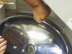 Krystinka uncovers her twat and voids urine