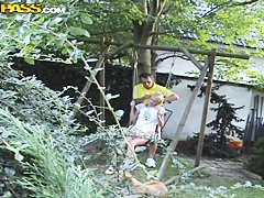 Fantastic outdoor dilettante act with sexy pair