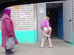 Mature drunk woman shows arse and meatballs