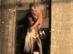 Leggy wench spied engulfing rod in an alley