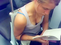 Breasty legal age teenager cutie reading in the teach