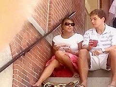 Upskirt of a student cutie on stairs