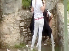 Gals caught peeing in public places