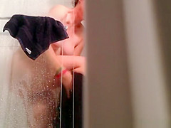 Overweight older wife spied taking shower