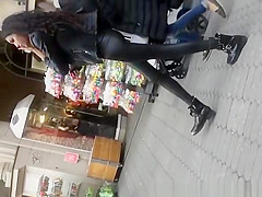 Slender brunette hair in constricted dark panties