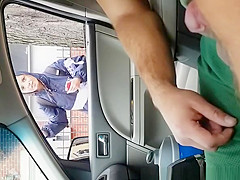 Stud masturbates in car whilst babes pass