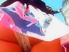 Gal in short petticoat upskirted