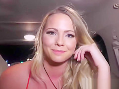 Flawless playgirl Lilly Sapphire rides giant dick in a car