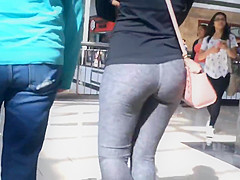 College Legal Age Teenager Taut Jiggly Butt in Grey Spandex