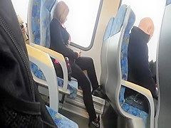 Lad in public transportation plays with his wang
