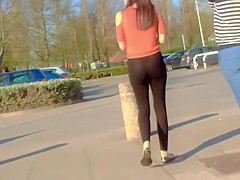 Girly pants seen thru her tights