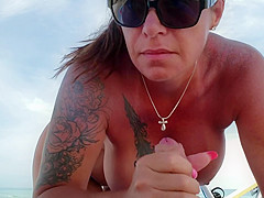 Large Titty Wife Sucks My Knob on the Beach and Takes a Load