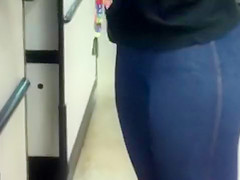 Great arse in a couple of constricted blue jeans