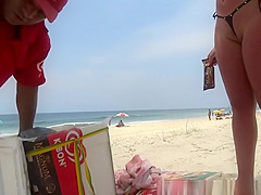 Micro bikini stuffed in her muff lips