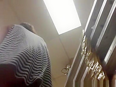 Woman in dark and white stripes no pants