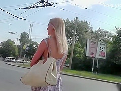 Blond in mini costume upskirted