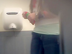 Lengthy hair legal age teenager seats in WC to pee