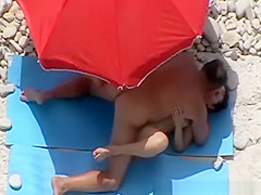 Boy strokes and pair bonks in beach