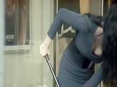 Outstanding cutie sweeps the floors