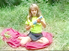 Enchanting cutie plays outside