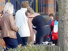 Sporty legal age teenager bent over strap