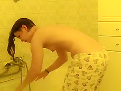 Hotty washing herself and her unshaved bush