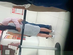 Sexy arse playgirl in constricted gray suit groped