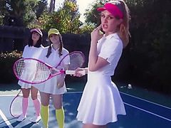 Lustful Nubiles Tag Team Their Coachs Large Knob