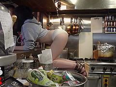 Small Oriental Brunette Hair From A Local Restaurant Is Offering Her Cum-Hole Solely To Very Important Clients