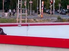 A Youthful Blond Nice-Looking Cutie In Public Three-Some Gang