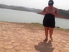 Showing Off At The Dam And Masturbating