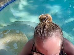 Giving The Neighbors A Show With A Blowjob/fuck In The Pool During The Day
