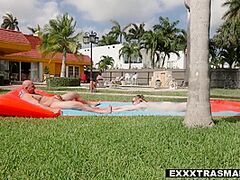 Redhead Ambers Spreaded Pool Party