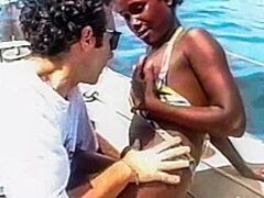 Dark Bikini Honey Public Interracial Banging On A Boat And Beach