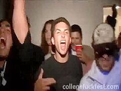 Lewd golden-haired legal age teenager sucks college dong