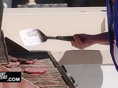 Perv Step Sneaky Fuck In The Backyard During The Time That Preparing For fourth Of July