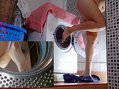 Domination In Laundry. Housewife Screwed In The Washing Machine. Mix Full