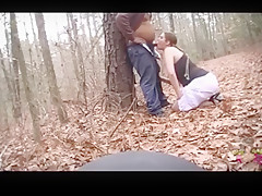 Face drilled in the woods and choking on his ramrod and belly