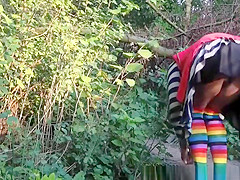 Honey bows over and exposes black muff