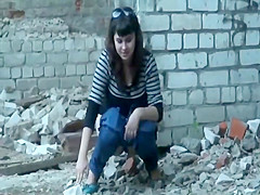 Babes caught pissing in an old building