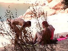 Pair Trio In A Nudist Beach