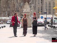 Redhead mistress n lord showing their undressed sweetheart sub in public