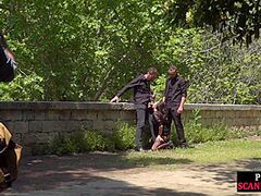 Throating legal age teenager in nylons n heels spanked in public ***