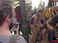 Pathetic playgirl coerced to group public rimjob n deepthroating