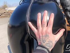 Dilettante Hotty In Shiny Vinyl Latex Leggings Acquires A Biggest Load Of Cum