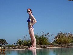 Supple Stretching At The Pool Outdoor In Bikini - Watch4Fetish