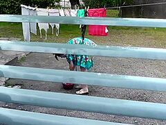 Mother I'd Like To Fuck Nude In Public. Voyeur. Frinas Spouse Peeps In Window Like In Abode Yard Her Preggo Sister Dries Clothing In Bathrobe No Brassiere And Pants. Public Nudity. Outdoors Pov 11 Min