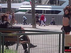 Public whipped smalltits chick by dominant and domina outdoor