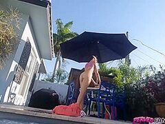 My stepsister took me slender dipping in a strangers pool OMG I can not make no doubt of this babe truly did this