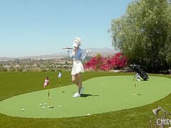 All Natural Large Breasts Golden-Haired Skye Blue Goes Golfing and Copulates Herself Naive with a Fake Penis